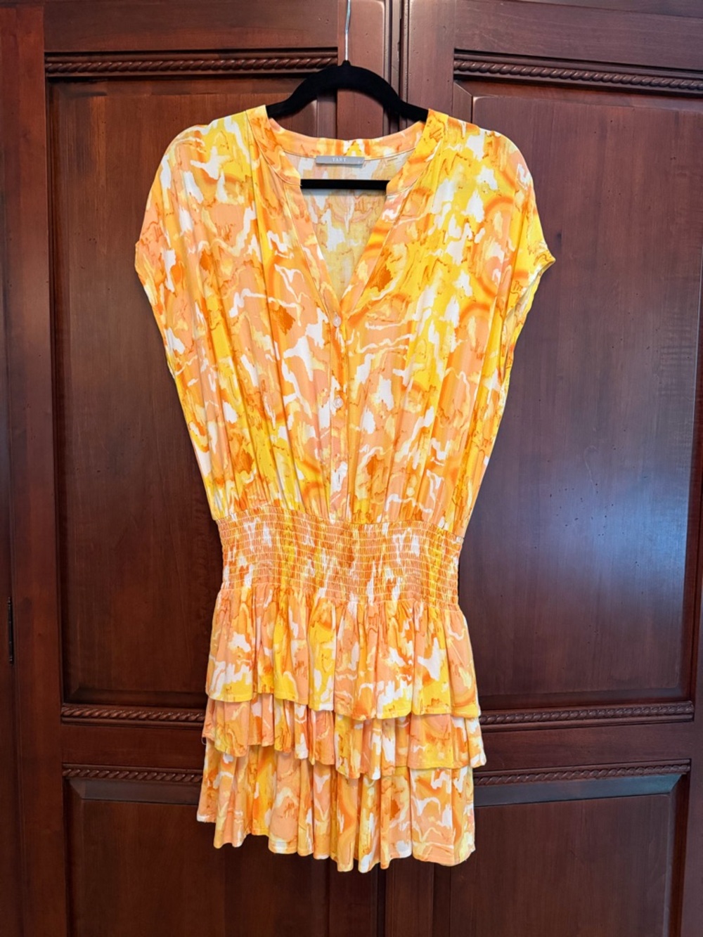 Tart Orange and White Abstract Tiered Dress